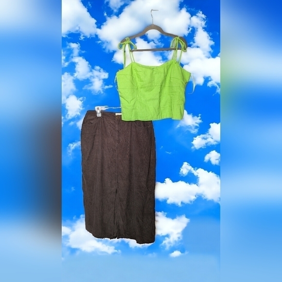 18 - Eddie Bauer • Dark Brown Corduroy Maxi Skirt with Front Slit & Pockets -Y2K - Picture 2 of 6